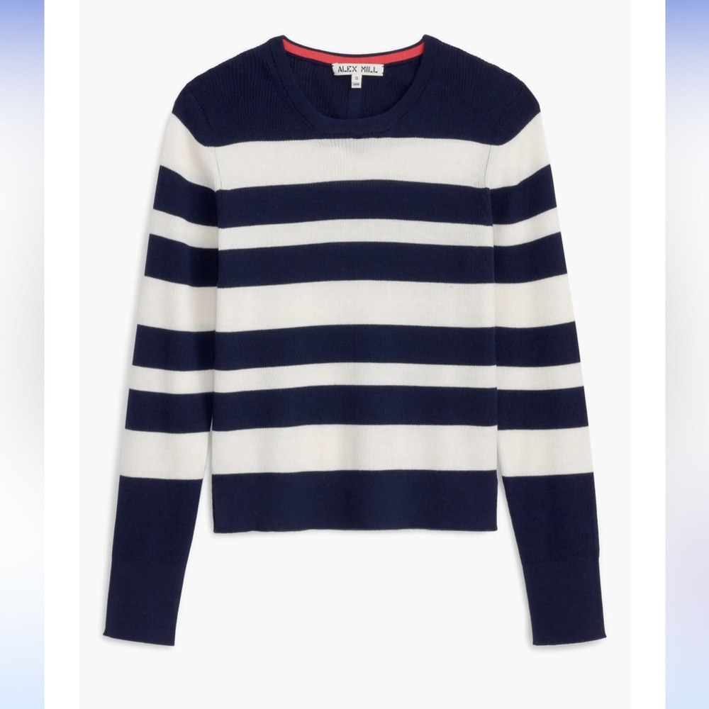 Alex Mill NWT Ava Navy Striped extra Fine Merino Wool Sweater Tee Top Timeless S - Picture 1 of 8